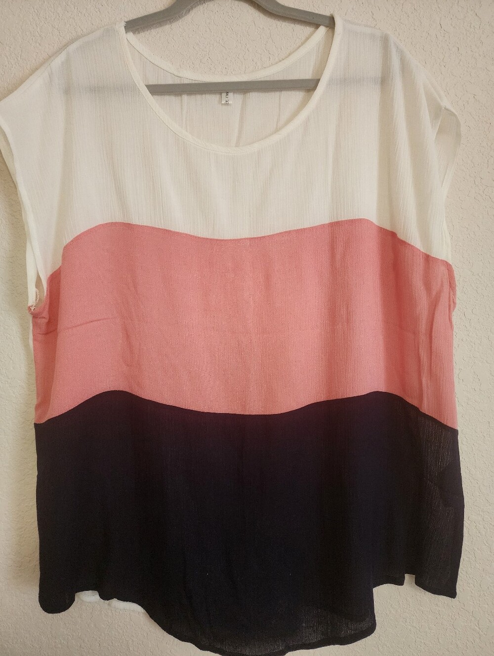 Colorblock Scoop Neck Women's Top - White Pink Purple